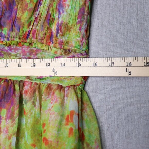Sundance 100% Silk Fit & Flare Dress Size 10 Green Watercolor Floral Sleeveless - Picture 13 of 16